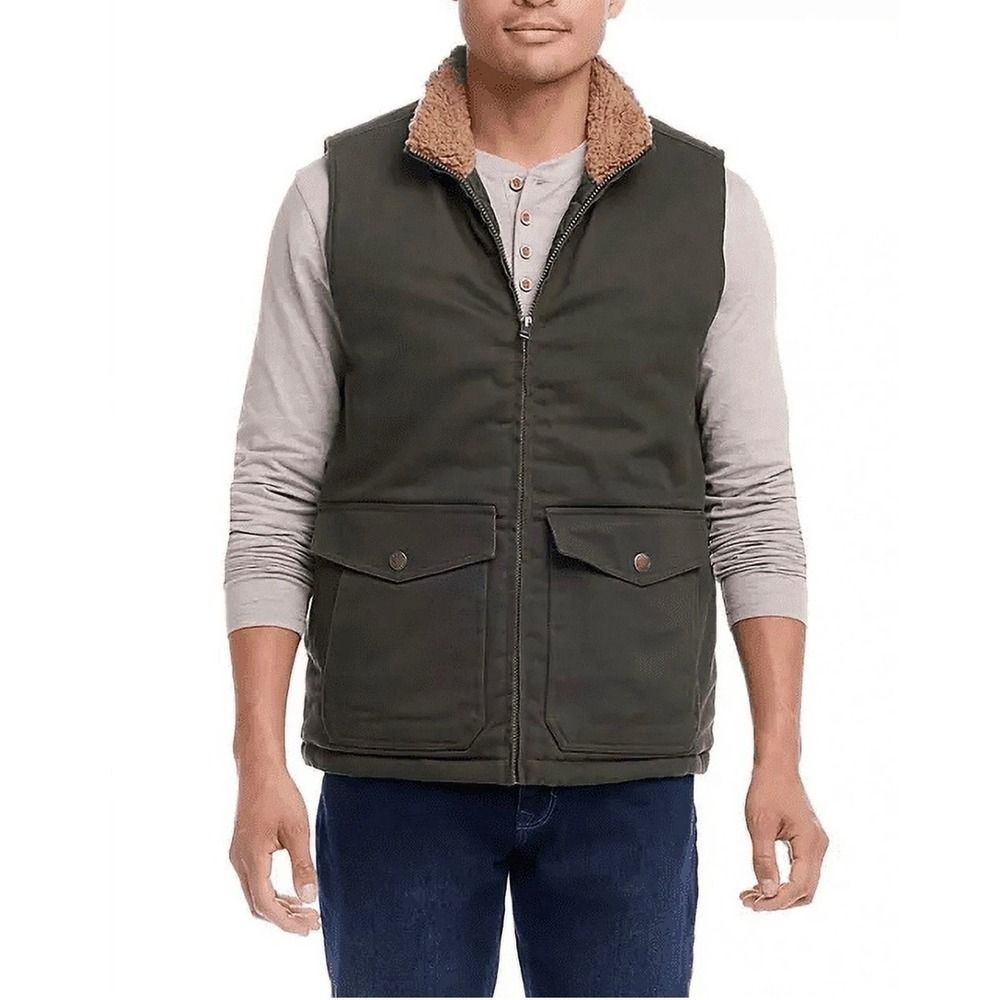 Weatherproof Heritage Mens Canvas Sherpa Lined Workwear Vest Olive Green Small